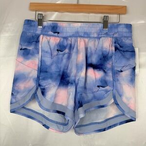 Gaiam Tie Dye Woven Workout Shorts Blue Pink Lined‎ Womens M NWT